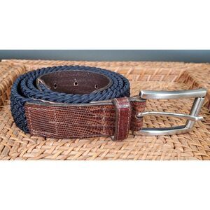 Men’s Braided Navy Belt w/ Brown Leather Trim Size 42 (105)